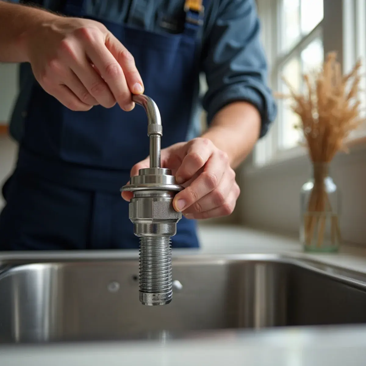 Using hex wrench to clear jammed flywheel on kitchen sink garbage disposal