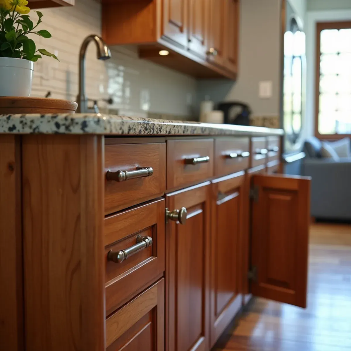 Kitchen sink cabinet doors opened to allow ambient room heat to reach plumbing