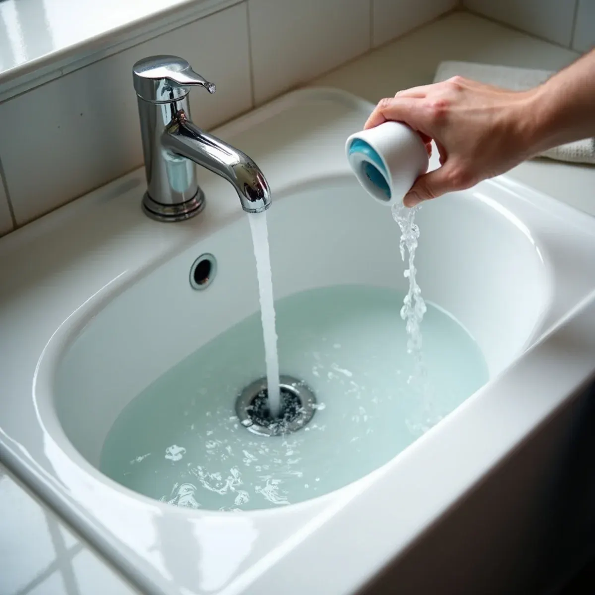 Water draining sluggishly from bathroom sink and tub indicating main lateral blockage