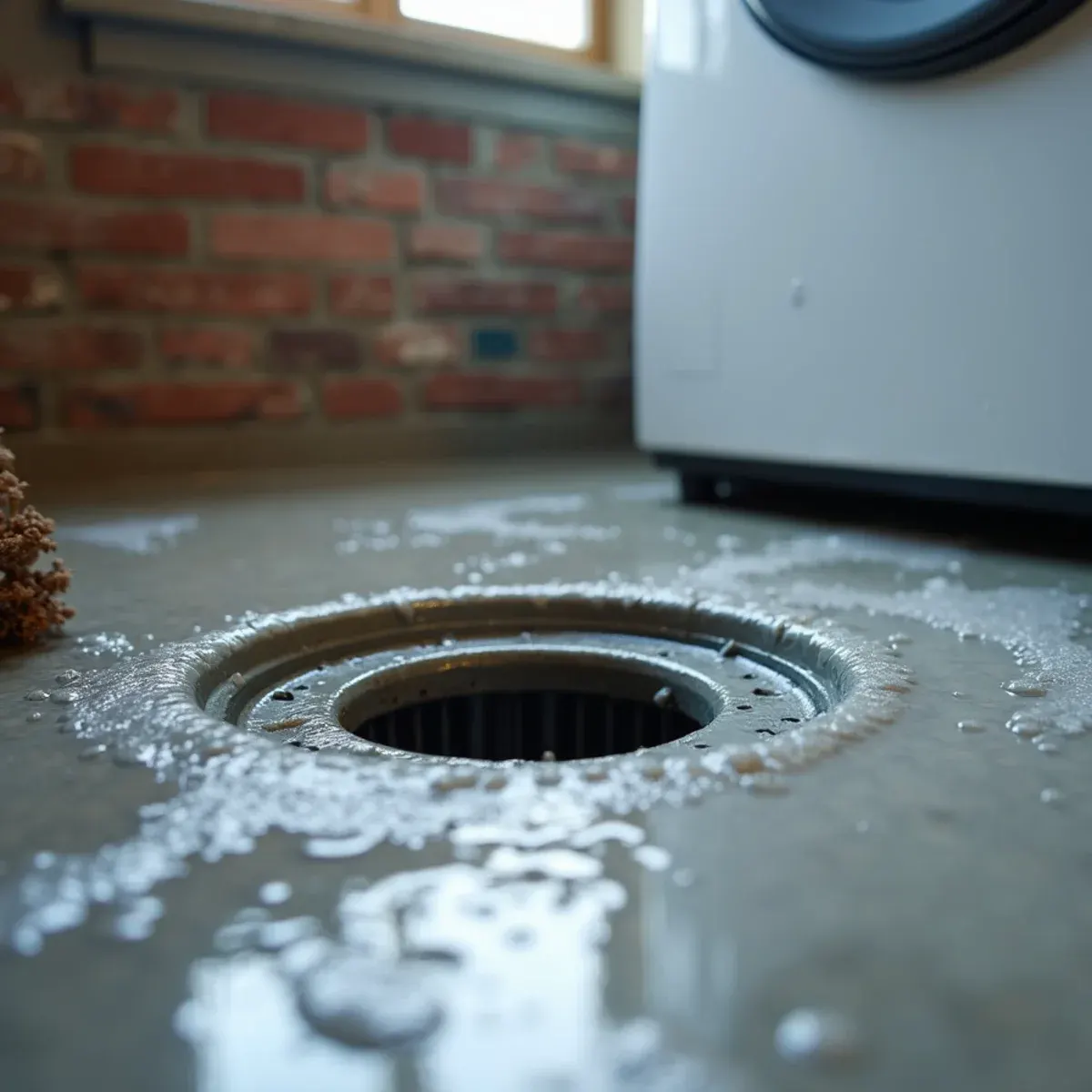 Basement floor drain backing up with soapy suds during washing machine drain cycle