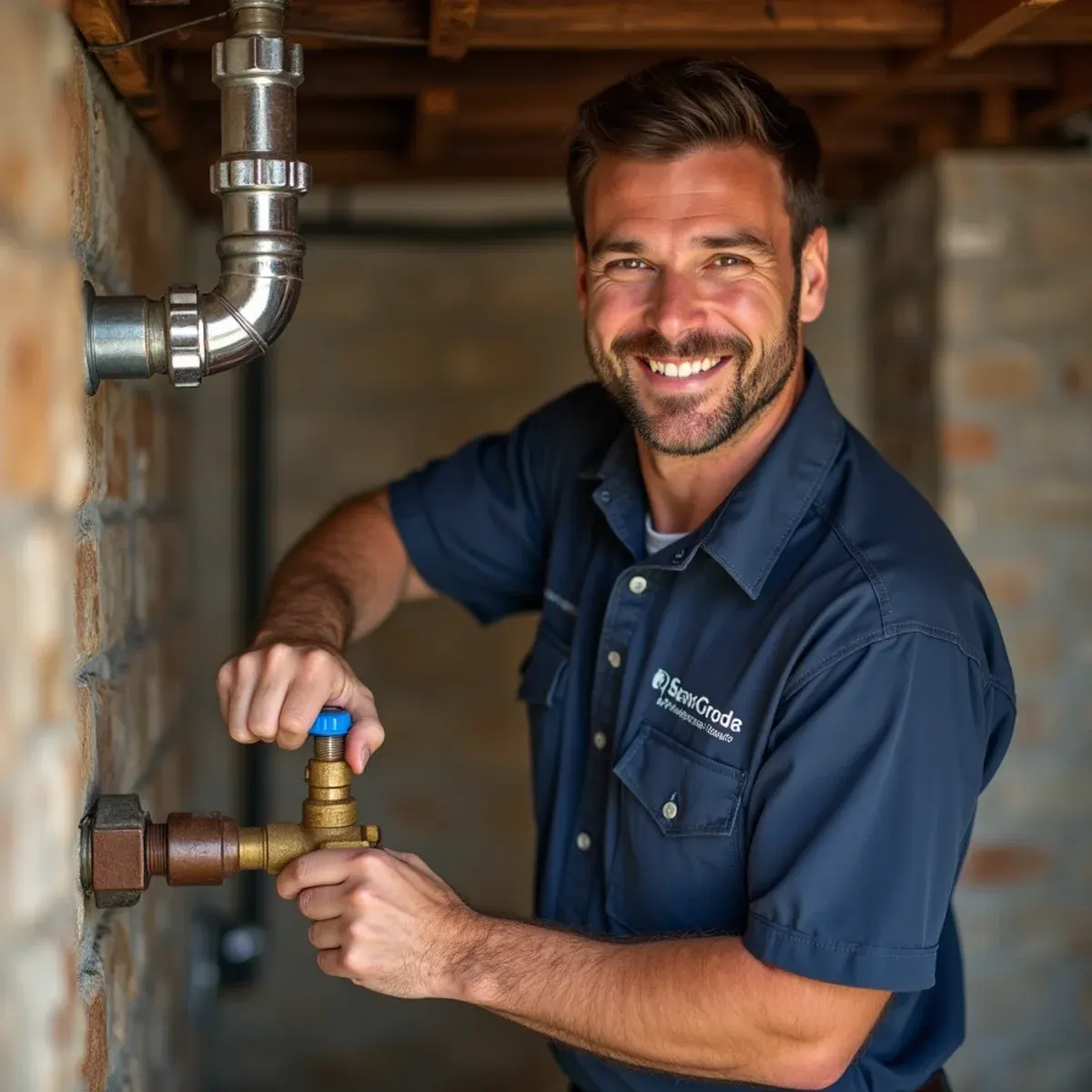 Homeowner closing an interior stop-and-waste valve to winterize an exterior outdoor hose spigot in Pennsylvania