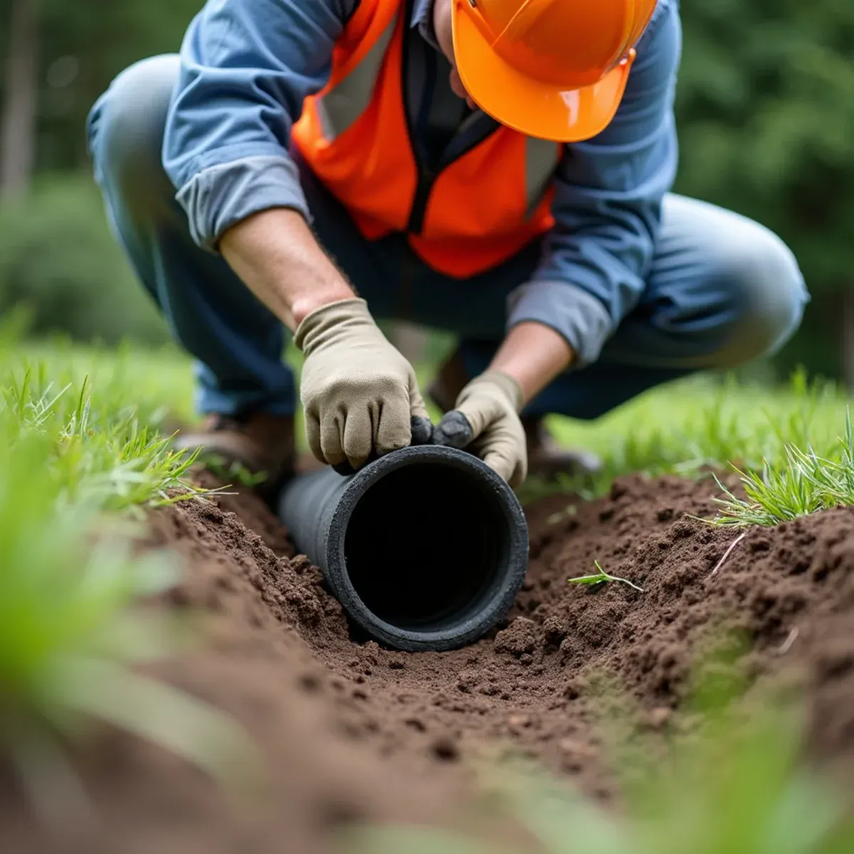 Trenchless epoxy pipe liner being fed into residential sewer cleanout in Chester County